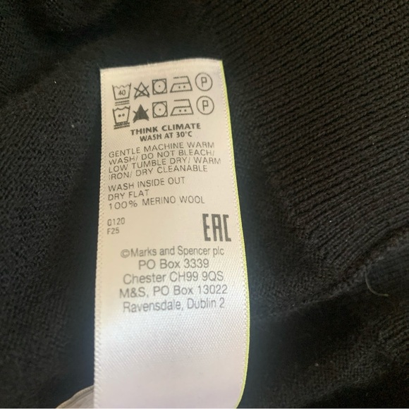 M&S Navy Blue Merino Wool Extra Fine Knit Long Sleeve Polo Shirt Sweater Size M - Picture 6 of 9